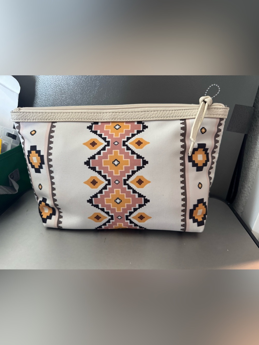 Wrangler Geometric Cosmetic Bag in Cream, Pink & Mustard - Picture 2 of 3